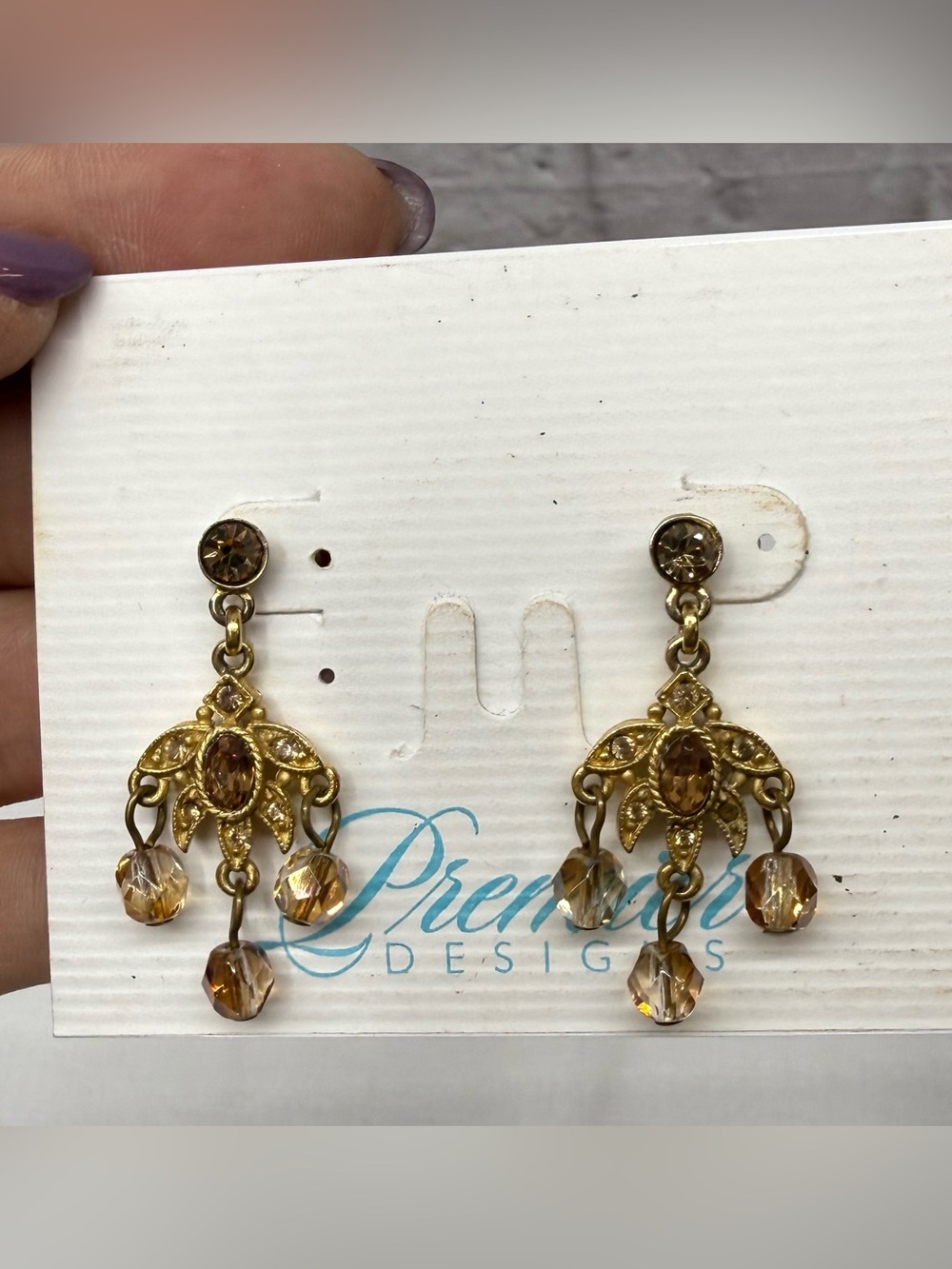 Gold-Tone Amber Chandelier Earrings